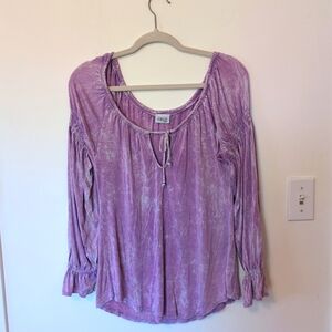 ERGE Designs Womens Purple Marble Sz Small Peasant Blouse Deep V-neck Drawstring